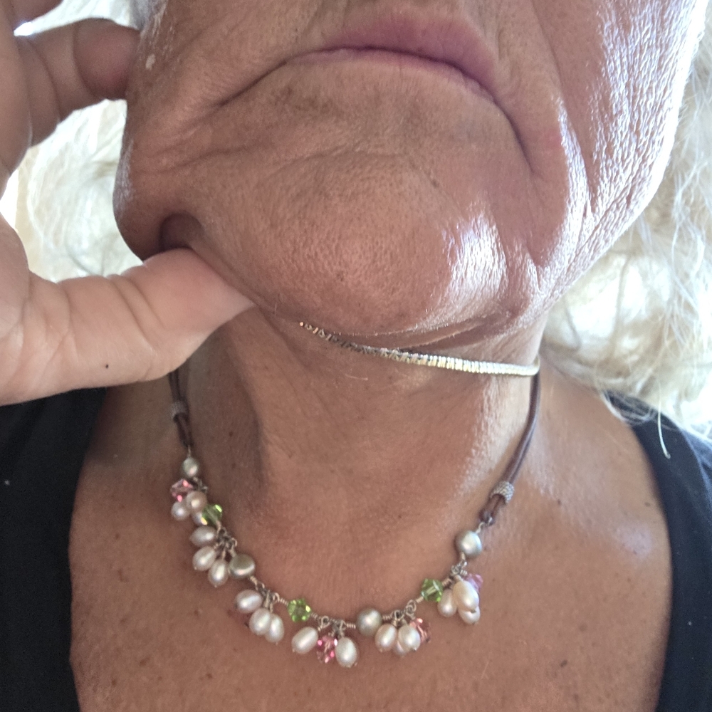 Sterling Leather Necklace With Crystals - Picture 8 of 8